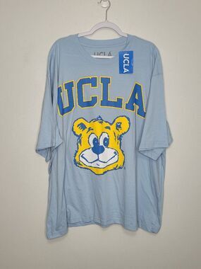UCLA blue yellow bear graphic front short sleeve oversized collegiate top 2x